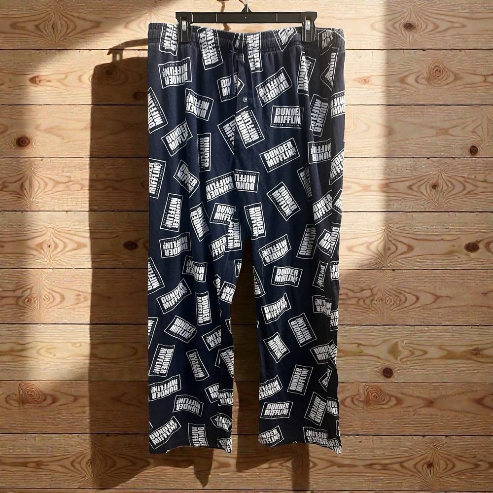 The Office Pajama Pants Mens XL Navy Blue Dunder Mifflin Logo Print Sleepwear